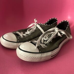 Classic Olive Canvas Sneakers with White Accents